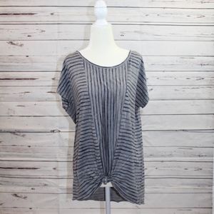 DKNY Striped Faux Tie Front Top